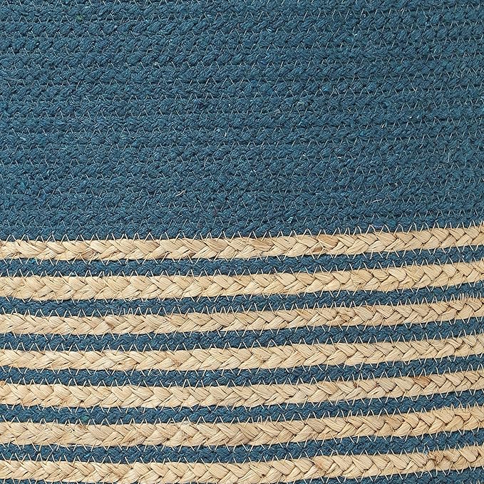 REDEARTH · Cylindrical Pouf Foot Stool Ottoman - Jute Braided Pouffe Poof Accent Sitting Footrest for Living Room, Bedroom, Nursery, Patio, Lounge & Other Rooms (Teal Natural, 18"x18"x14")