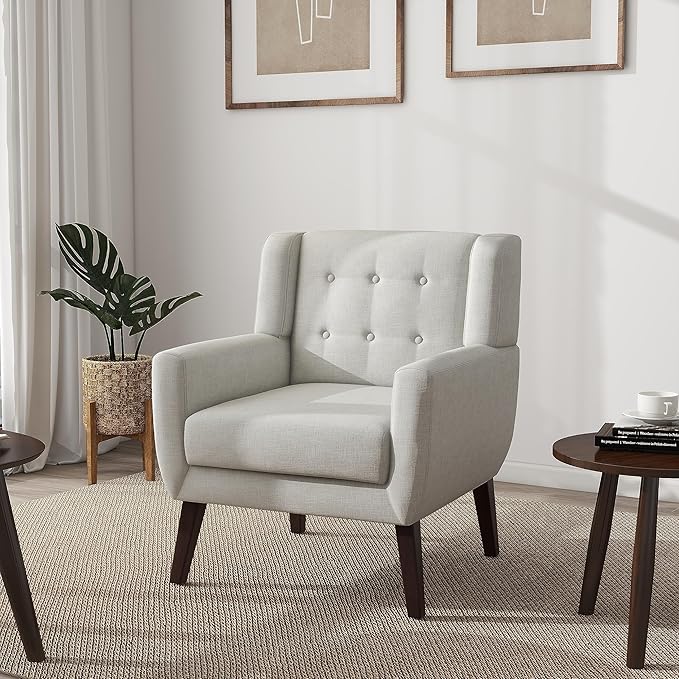 UIXE Accent Chair Modern Upholstered Armchair, Comfy Living Room Arm Chairs Mid Century Single Sofa Reading Side Seat for Bedroom, Home Office - Beige