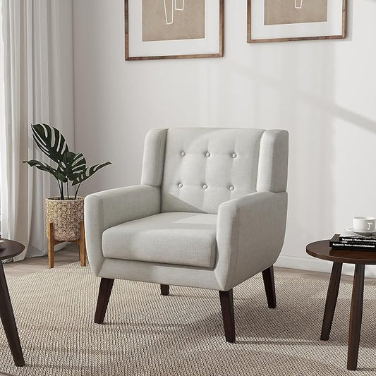 UIXE Accent Chair Modern Upholstered Armchair, Comfy Living Room Arm Chairs Mid Century Single Sofa Reading Side Seat for Bedroom, Home Office - Beige