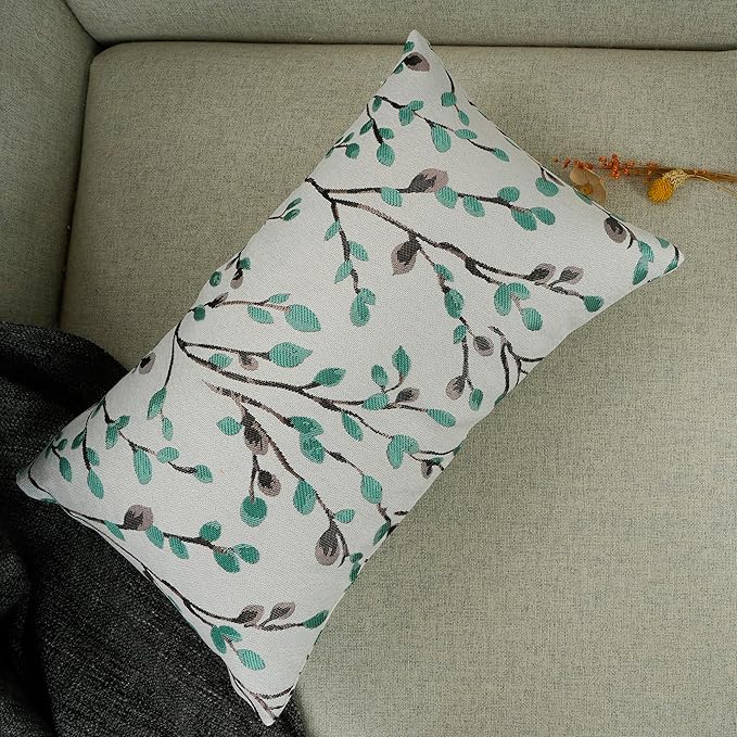 YOUR SMILE Classical Embroidery Jacquard Green Square Decorative Throw Pillow Case Cushion Cover,12x20 inch