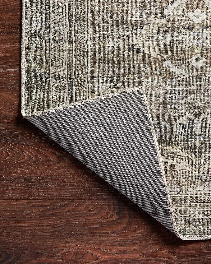 Loloi Layla Collection LAY-13 Antique/Moss 5'-0" x 7'-6" .13" Thick Area Rug, Soft, Durable, Vintage Inspired, Distressed, Low Pile, Non-Shedding, Easy Clean, Printed, Living Room Rug