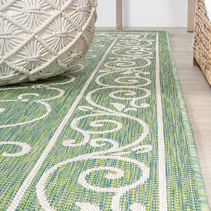 JONATHAN Y Vintage Filigree Indoor Outdoor Runner Rug 2X10 Green/Ivory, Charleston Textured Weave for Backyard, Patio, Porch, Easy-Cleaning, High Traffic, Pet-Friendly, Non-Shedding (SMB106K-210)