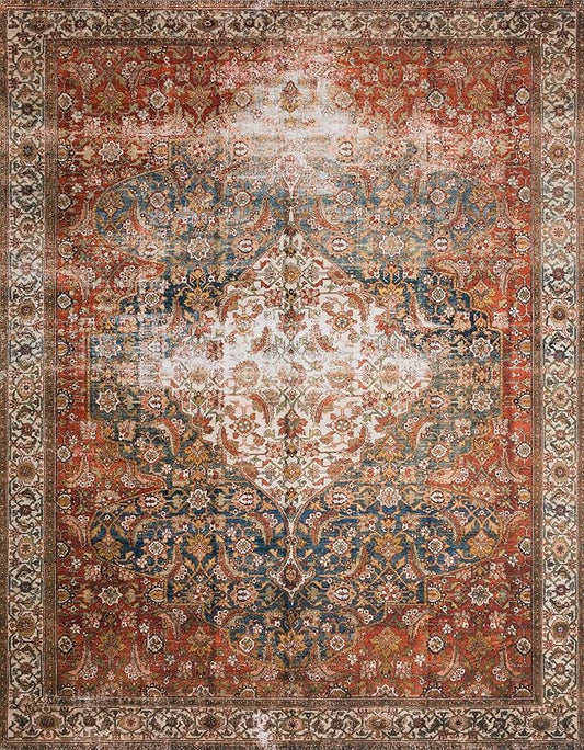 Loloi Layla Collection LAY-05 Ocean/Multi 7'-6" x 9'-6" .13" Thick Area Rug, Soft, Durable, Vintage Inspired, Distressed, Low Pile, Non-Shedding, Easy Clean, Printed, Living Room Rug