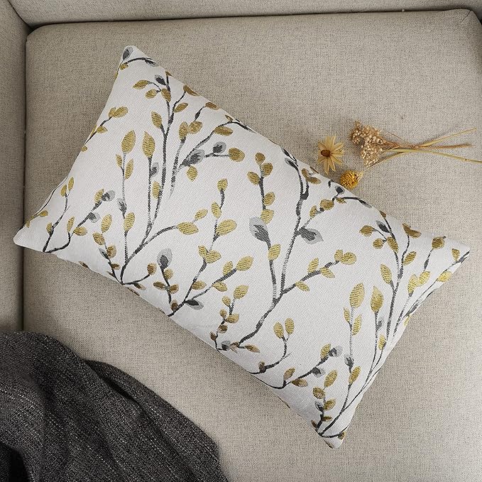 YOUR SMILE Classical Embroidery Jacquard Yellow/Gold Square Decorative Throw Pillow Case Cushion Cover,12x20 inch