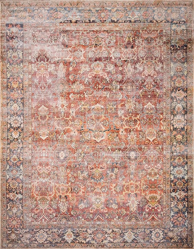 Loloi Layla Collection LAY-02 Spice/Marine 3'-6" x 5'-6" .13" Thick Accent Rug, Soft, Durable, Vintage Inspired, Distressed, Low Pile, Non-Shedding, Easy Clean, Printed, Living Room Rug