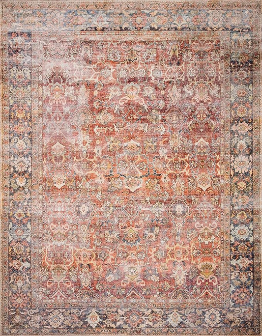 Loloi Layla Collection LAY-02 Spice/Marine 2'-3" x 3'-9" .13" Thick Accent Rug, Soft, Durable, Vintage Inspired, Distressed, Low Pile, Non-Shedding, Easy Clean, Printed, Living Room Rug