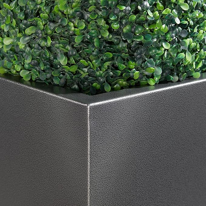 Metallic Heavy Tall Outdoor/Indoor Planter Box, Seamless Metal Planter, Rectangular, 14”Lx14”Wx30”H, 25 Pounds, Dark Gray, No Assembly, 1 Pack